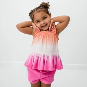 Peach Pink Ombre Peplum Flutter Tank - 4T